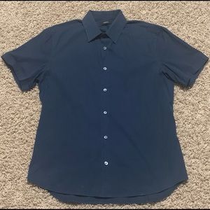 THEORY - Navy Button Down Short Sleeve Shirt - M